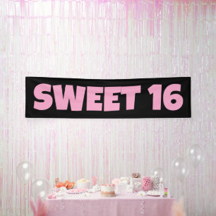 BANDEROLES SWEET 16 ANNIVERSAIRE BANNIER ROSE