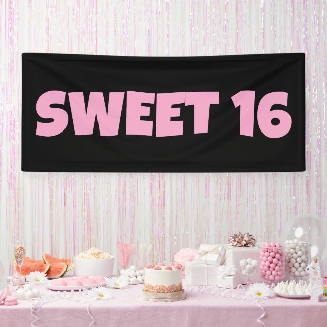 BANDEROLES SWEET 16 ANNIVERSAIRE BANNIER ROSE (Fête)