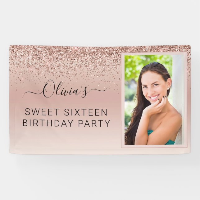 Banderoles Sweet 16 Anniversaire Photo Blush rose Parties sci (Horizontal)
