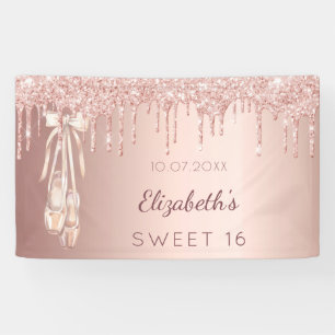 Banderoles Sweet 16 anniversaire rose ballerine or bienvenue