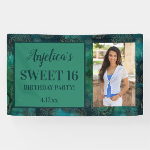 Banderoles Sweet 16 Anniversaire Turquoise photo verte