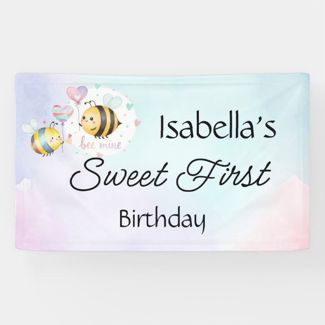 Banderoles Sweet Bee First Birthday Personalized  (Horizontal)