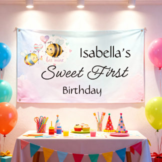 Banderoles Sweet Bee First Birthday Personalized 