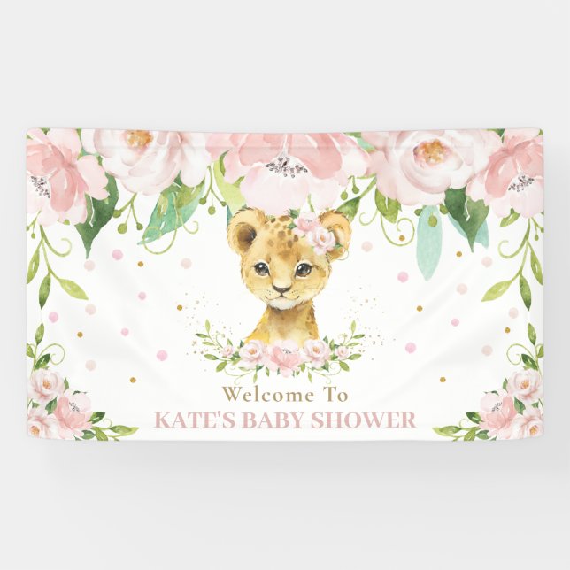 Banderoles Sweet Lion Cub Blush Rose Floral Arrière-plan Bien (Horizontal)