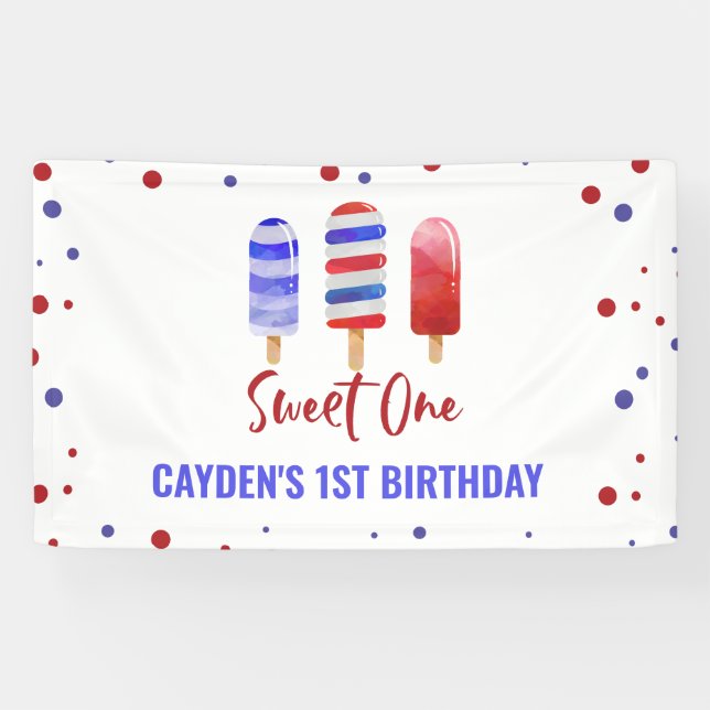 Banderoles Sweet One 1er Anniversaire Ice Pop 4 juillet (Horizontal)
