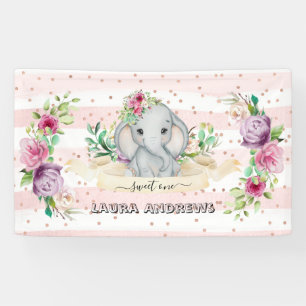 Banderoles Sweet One Baby Elephant and Flowers 1er anniversai