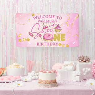 Banderoles Sweet One Girl's 1st Birthday Pink Gold Desserts