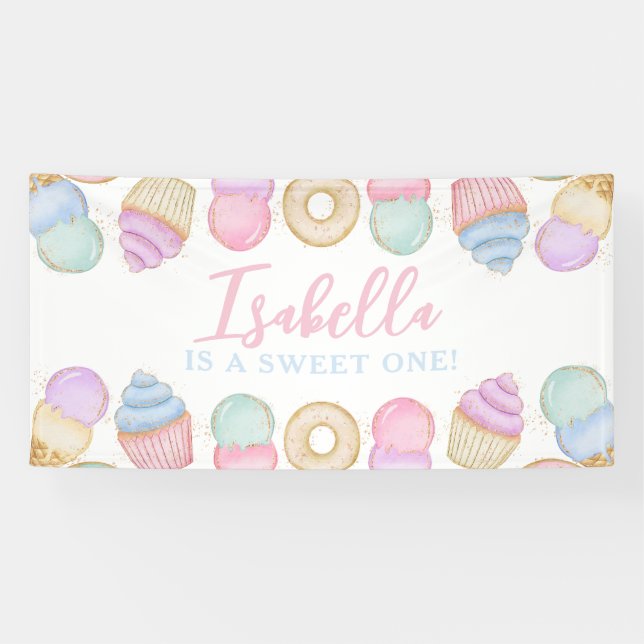 Banderoles Sweet One Pastel 1er Anniversaire de fête Contexte (Horizontal)