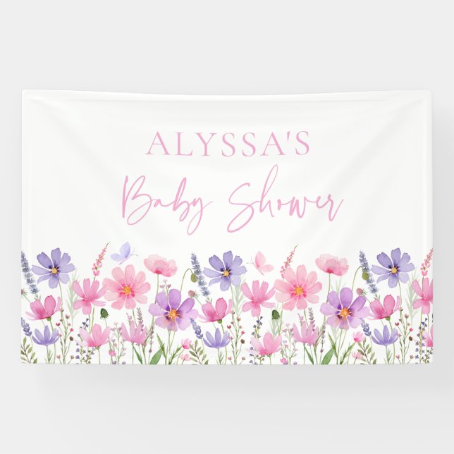 Banderoles Sweet Pink Baby en Fleur Baby shower Fleur sauvage (Horizontal)