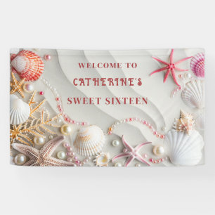 Banderoles Sweet sixteen Beach Party Seashells Pearl Coral