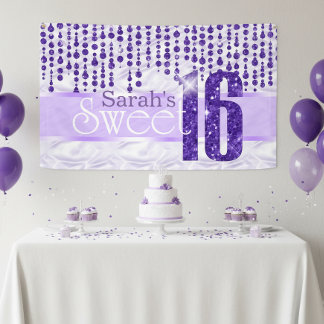 Banderoles Sweet sixteen de bijou satiné violet ID260