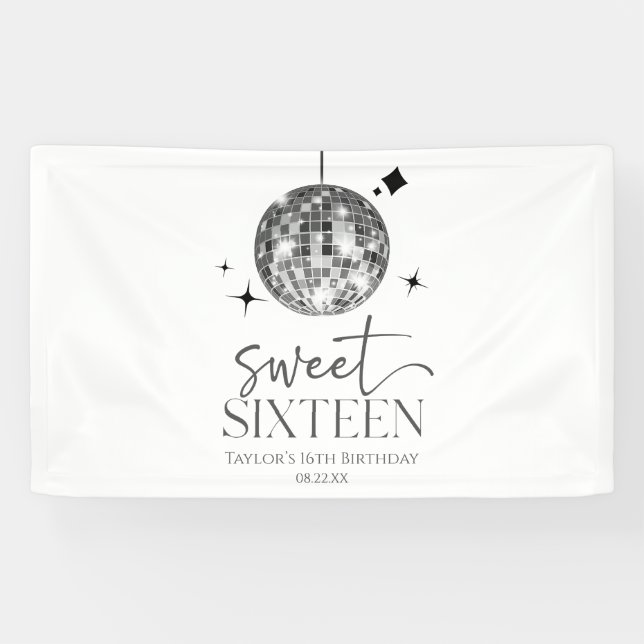 Banderoles Sweet sixteen Disco Ball 16ème anniversaire (Horizontal)