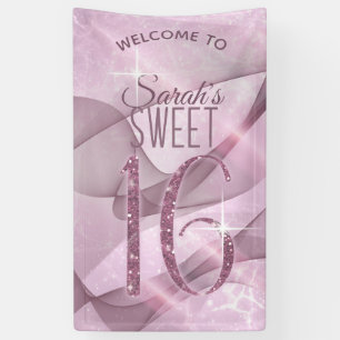Banderoles Sweet sixteen étincelant ID652 rose orchidée
