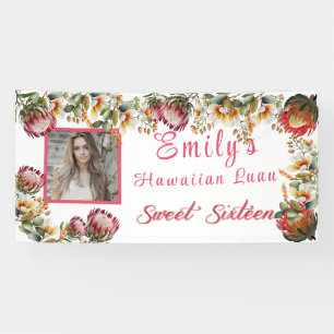 Banderoles Sweet sixteen Hawaiian Luau Fleurs tropicales
