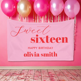 Banderoles Sweet sixteen moderne rouge rose 16e anniversaire