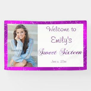 Banderoles Sweet Sixteen, Photo personnalisée, Violet, Paille