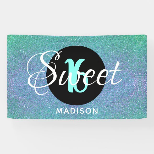 Banderoles Sweet sixteen Turquoise Aqua Parties scintillant p (Horizontal)