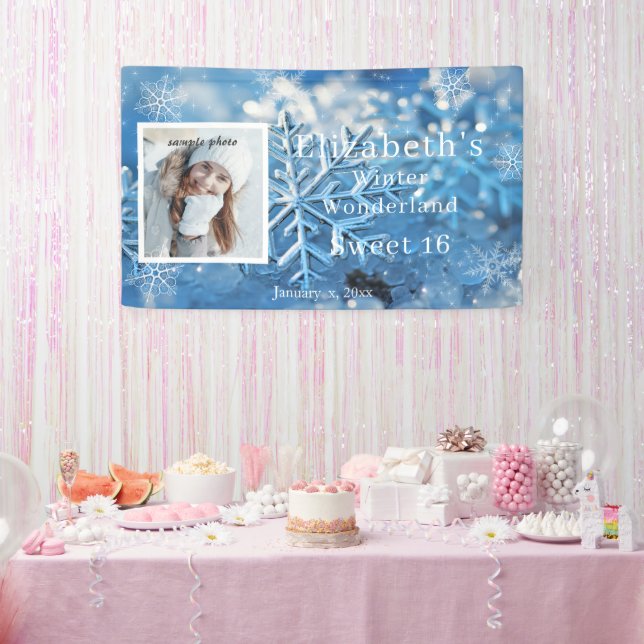 Banderoles Sweet sixteen Winter Wonderland Snowflake (Fête)