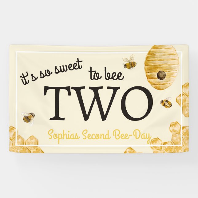 Banderoles Sweet To Bee Two Second Birthday Bees Honeycomb (Horizontal)