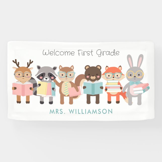 Banderoles Symbole de classe de bienvenue animaux mignons (Horizontal)