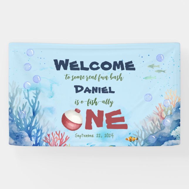 Banderoles Symbole de pêche O-fish One 1st Birthday Banner (Horizontal)