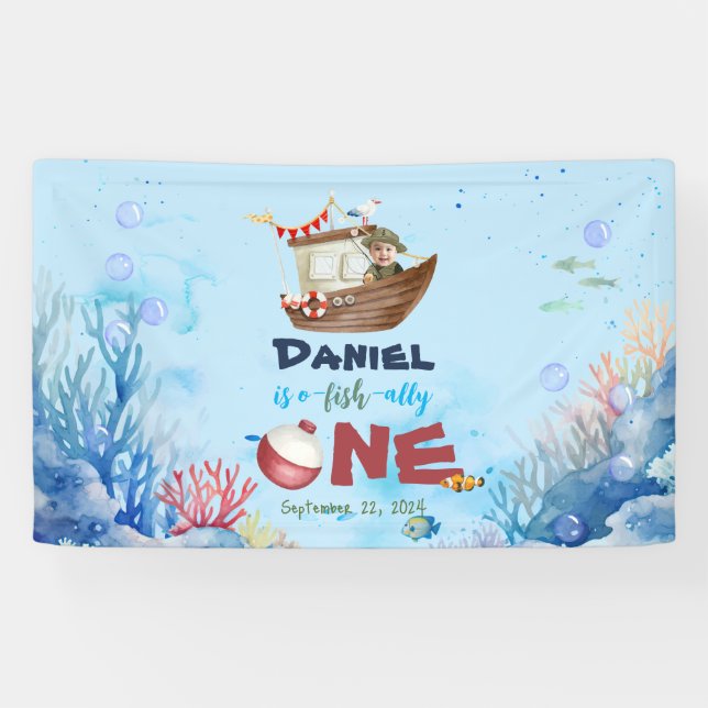 Banderoles Symbole de pêche O-fish One 1st Birthday Banner (Horizontal)