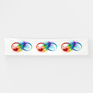 Banderoles Symbole d'infini avec plume arc-en-ciel
