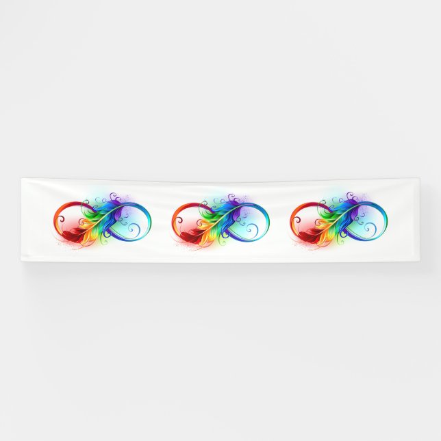 Banderoles Symbole d'infini avec plume arc-en-ciel (Horizontal)