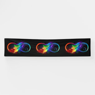 Banderoles Symbole d'infini avec plume arc-en-ciel