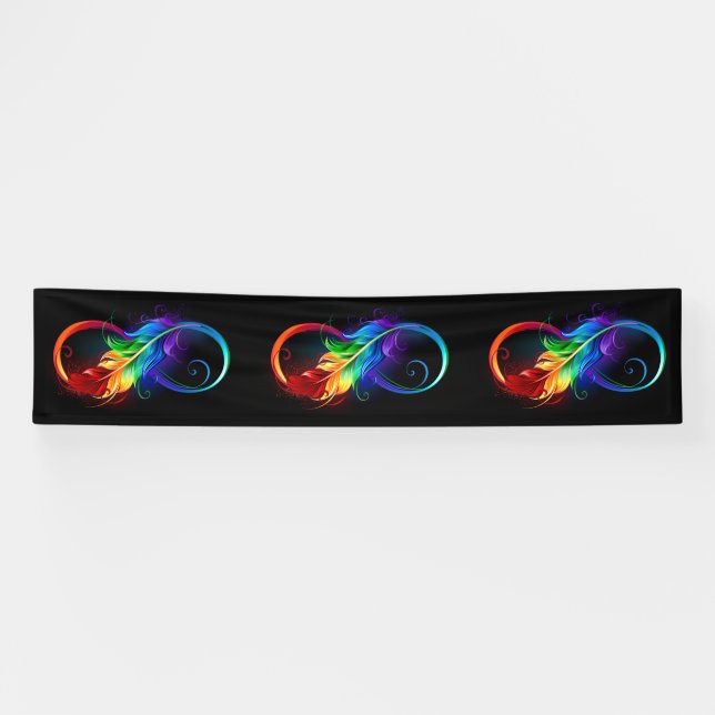 Banderoles Symbole d'infini avec plume arc-en-ciel (Horizontal)