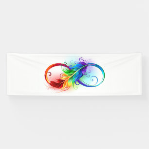 Banderoles Symbole d'infini avec plume arc-en-ciel
