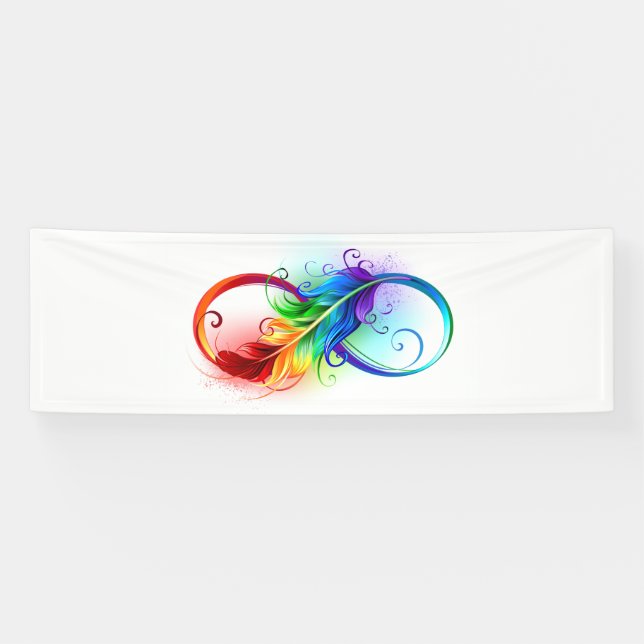 Banderoles Symbole d'infini avec plume arc-en-ciel (Horizontal)