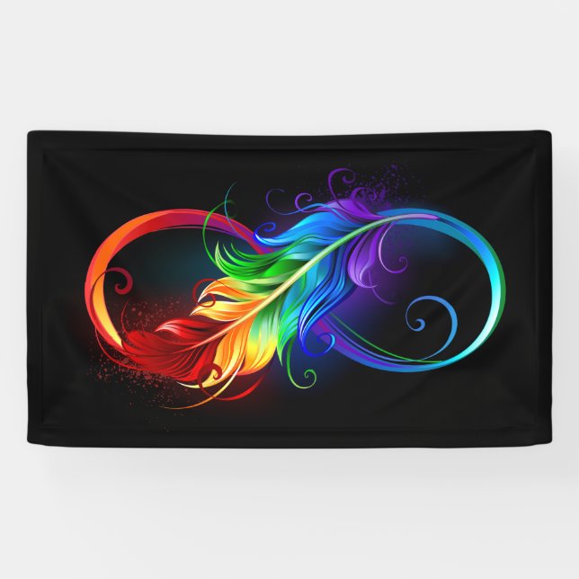 Banderoles Symbole d'infini avec plume arc-en-ciel (Horizontal)