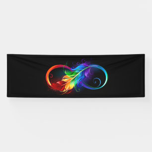 Banderoles Symbole d'infini avec plume arc-en-ciel