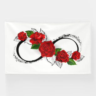 Banderoles Symbole d'infini avec roses rouges