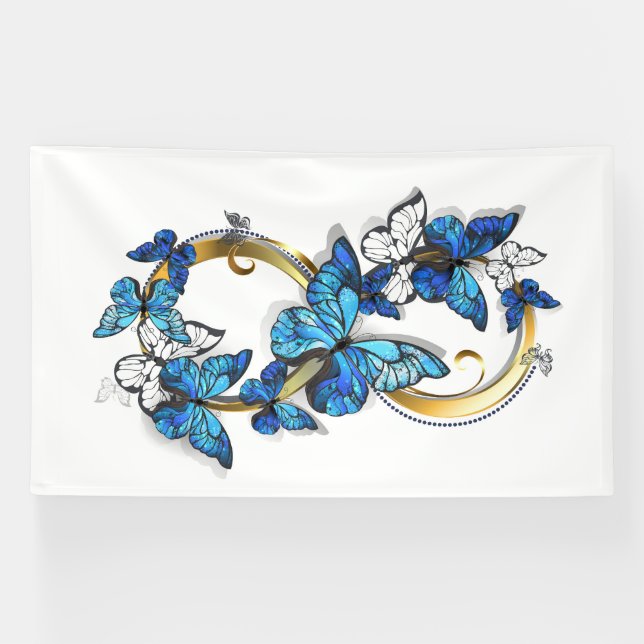 Banderoles Symbole infini de papillons Morpho bleus (Horizontal)