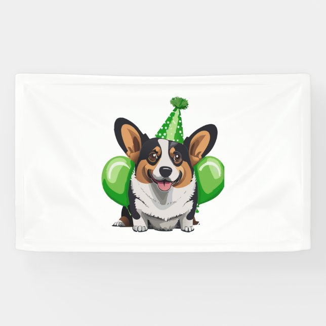 Banderoles T-shirt classique Corgi d'anniversaire vert (Horizontal)