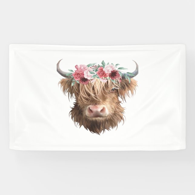 Banderoles T-shirt classique Peinture de vache Highland (Horizontal)