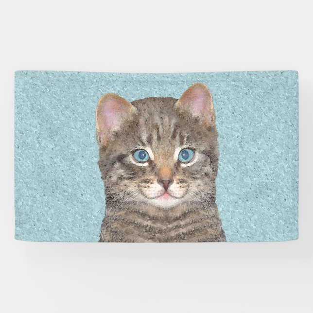 Banderoles Tabby Gris Peinture Chat - Cute Original Art Chat (Horizontal)