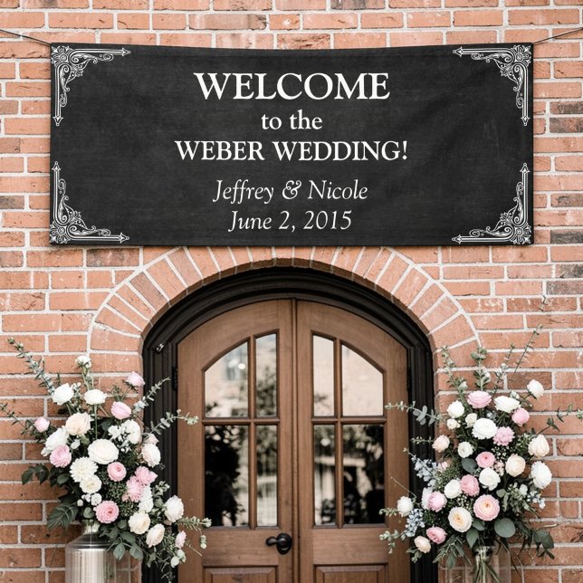 Banderoles Tableau Noir Rustique Blanc Fleurs Mariage (Créateur téléchargé)