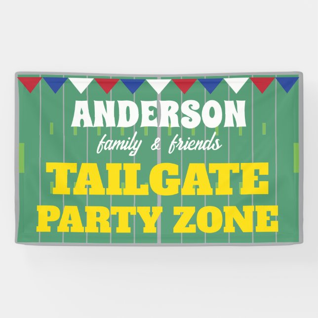 Banderoles Tailgate Party avec nom et terrain de football (Horizontal)