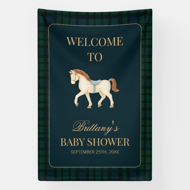 Banderoles Tartan Plaid Horse Baby Shower Welcome (Verticale)