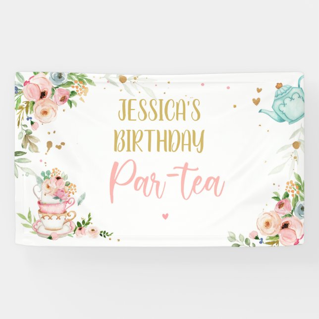 Banderoles Tea Birthday Part Par tea Floral Tea Girl Backdrop (Horizontal)