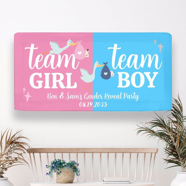 Banderoles Team Girl Boy Rose Bleu Genre Reveval Party Person (Team Girl Boy Pink Blue Gender Reveal Party Custom Banner
)