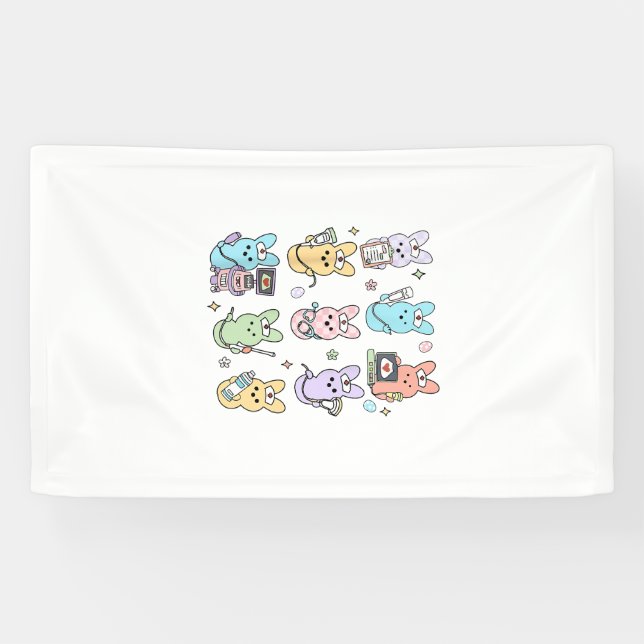 Banderoles Technologue échographie bonbons lapins Groovy Pâqu (Horizontal)