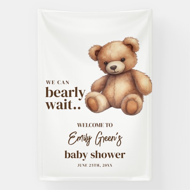 Banderoles Teddy Bear Baby shower Nous pouvons attendre presq (Verticale)