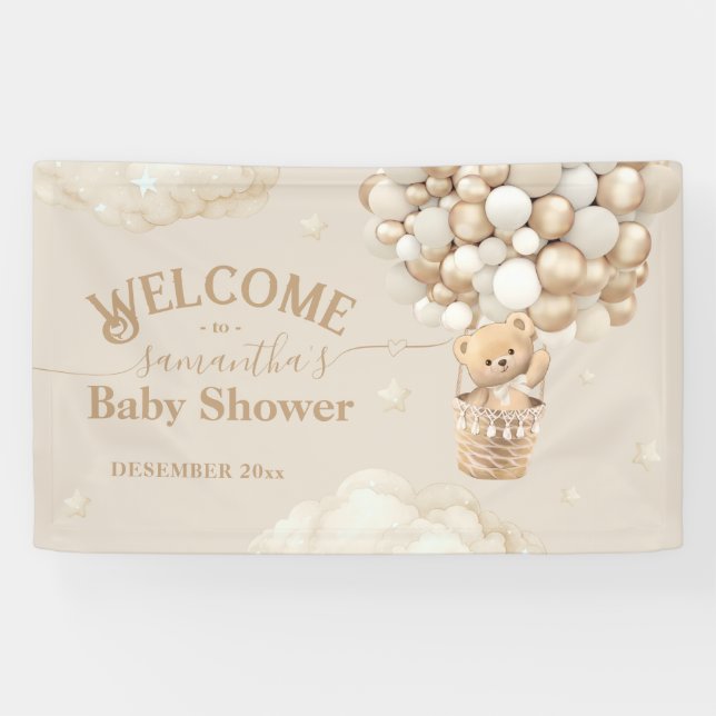 Banderoles Teddy Bear Balloon Bearly Wait Baby shower bienven (Horizontal)