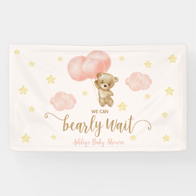 Banderoles Teddy Bear et Pink Balloons Baby shower Party (Horizontal)