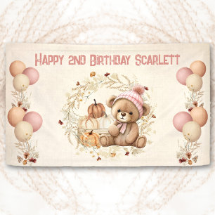 Banderoles Teddy Bear Fall Girl rose Beige Anniversaire Banni