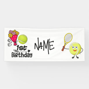 Banderoles Tennis 1er Anniversaire Ball et raquette avec nom